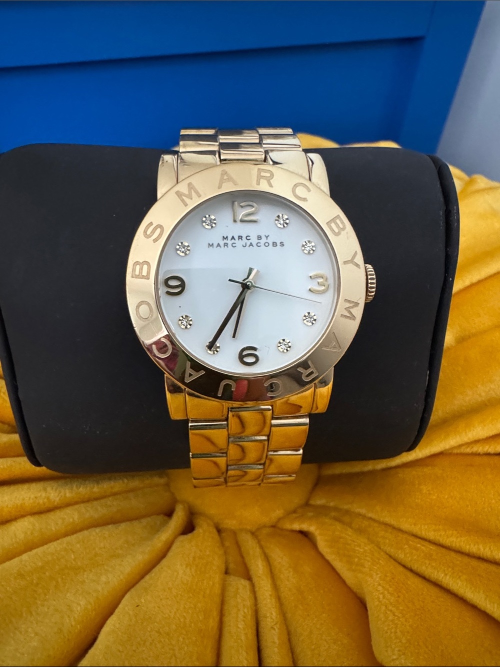 Marc by Marc Jacobs Gold and White Logo Bezel Watch
